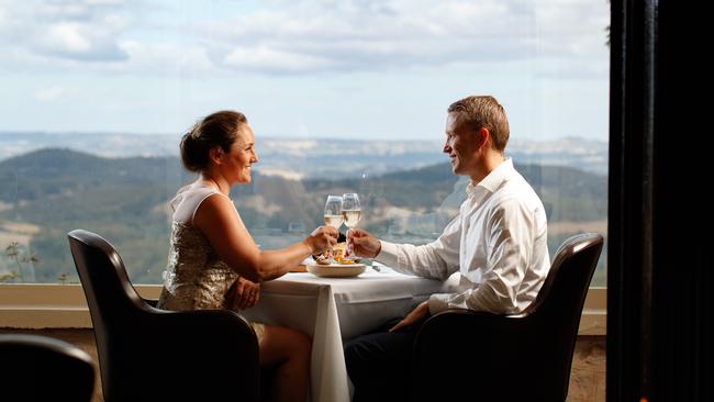 Mary and Hamish Bills enjoy a romantic dinner at Hardy's Verandah Restaurant overlooking the Piccadilly Valley. Picture: Matt Turner