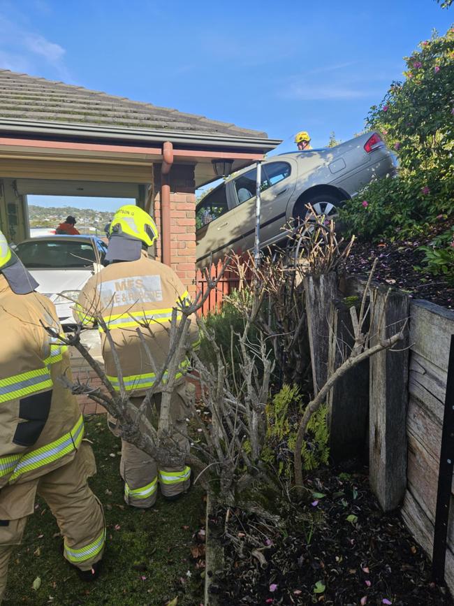 Mount Gambier SES and MFS crews provided assistance after a car ploughed into the garage of a house in Mount Gambier Tuesday morning. Picture: SA State Emergency Service