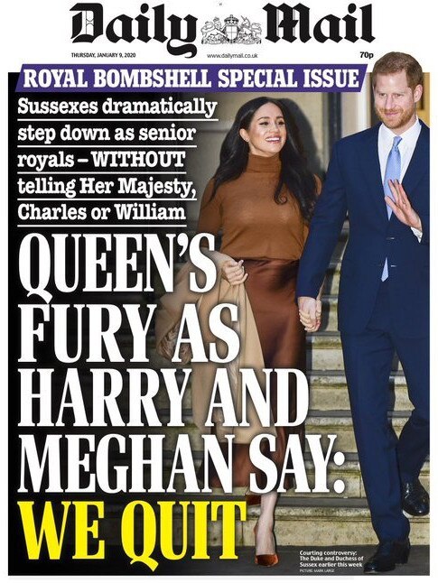 ‘Queen’s fury’. Page one of the Daily Mail.