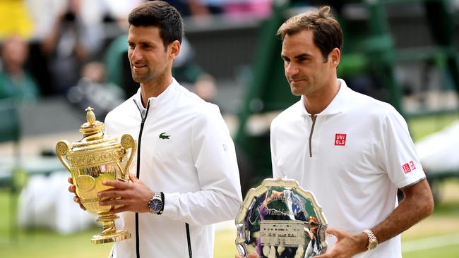 Novak Djokovic won the 2019 gentlemen’s singles final against Federer. Photo by Matthias Hangst/Getty Images.