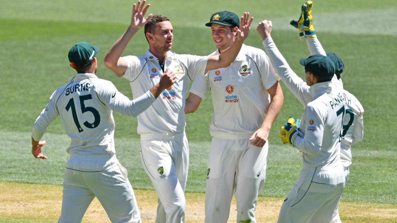 Josh Hazlewood celebrates after one of his five wickets. Picture: Getty Images