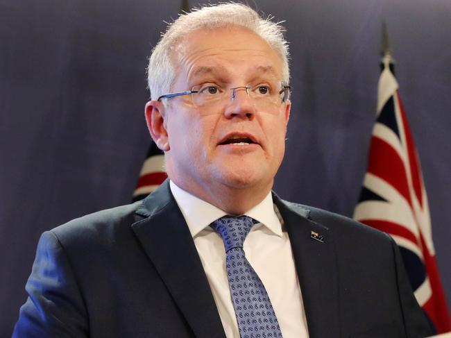 Pictured in Sydney is Australian Prime Minister Scott Morrison addressing the media about new restrictions and advice for Australians on how to deal with the spread of  COVID-19.Picture: Richard Dobson