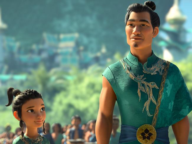 Young Raya looks up to her beloved father Benja, voiced in the film by Daniel Dae Kim. Picture: Disney