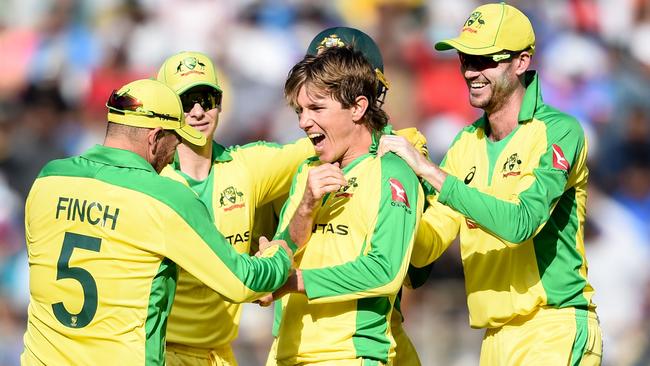 Adam Zampa sent the Aussies into rapture with the wicket of Virat Kohli. Picture: AFP