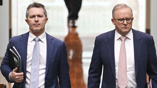 Jason Clare and Prime Minister Anthony Albanese. Picture: NewsWire / Martin Ollman