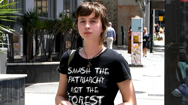 Emma Dorge leaves Brisbane Magistrates Court. Picture: John Gass/AAP