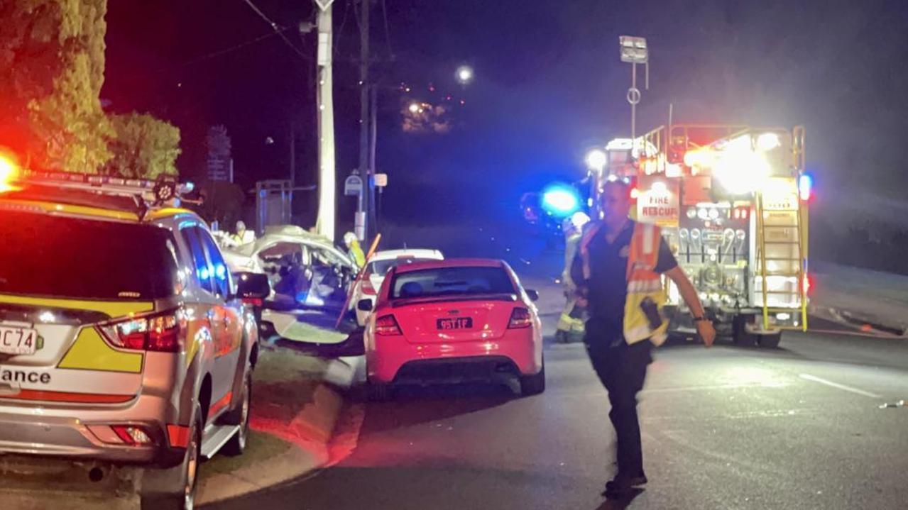 Emergency services respond to a serious car crash late on Sunday night along Spring Street.