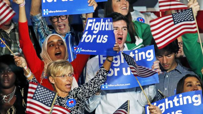 Clinton’s supporters celebrate.