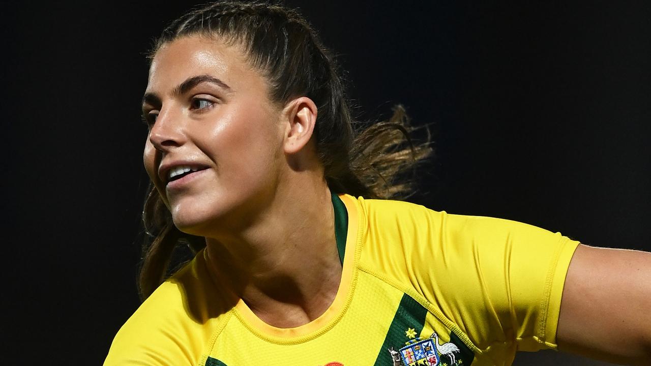 YORK, ENGLAND - NOVEMBER 10: Jessica Sergis of Australia warms up ahead of the Women's Rugby League World Cup Group B match between Australia Women and New Zealand Women at LNER Community Stadium on November 10, 2022 in York, England. (Photo by Gareth Copley/Getty Images)