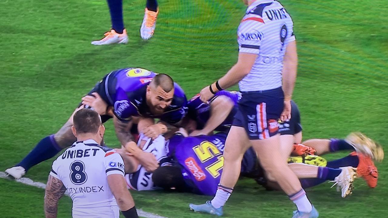Melbourne’s Nelson Asofa-Solomona has come under fire for his aggressive approach. Picture: Supplied