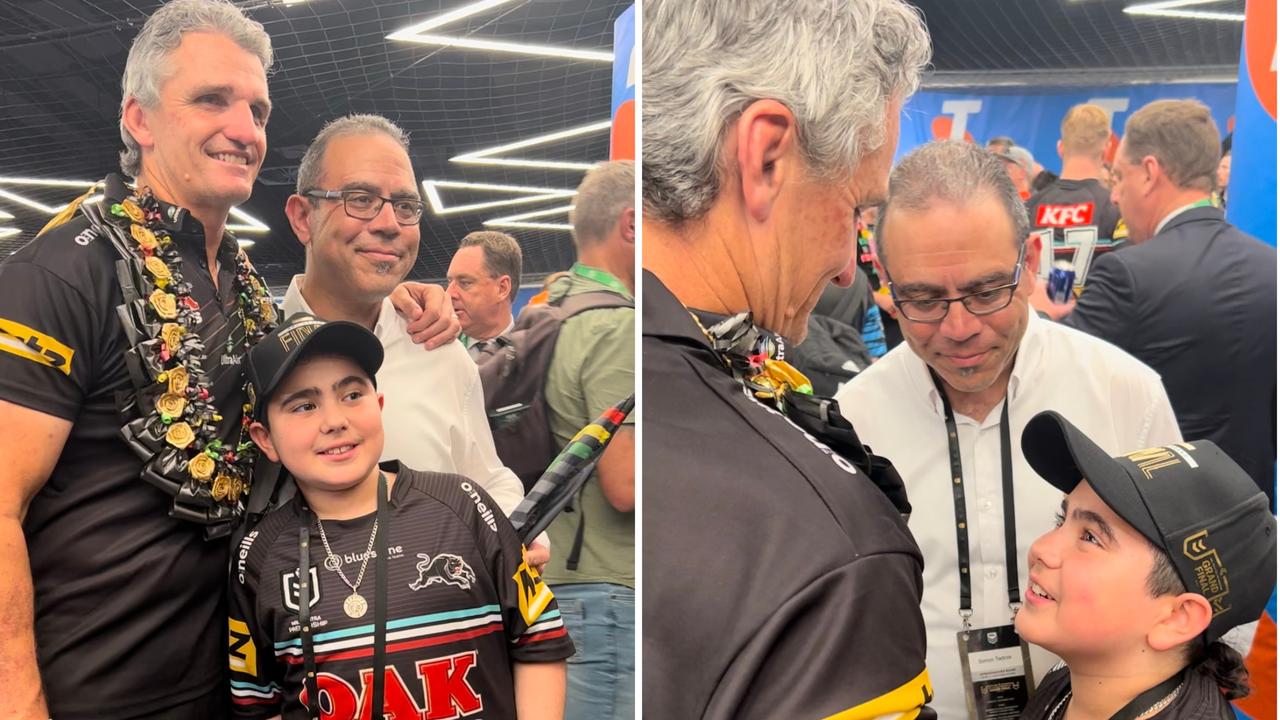 The Panthers welcomed Nicholas Tadros and his father Simon into their room after the grand final.