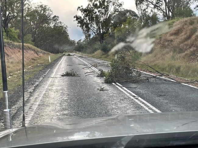 Debris on the New England Highway, north of Crows Nest. Picture: Twitter/SEQUEST