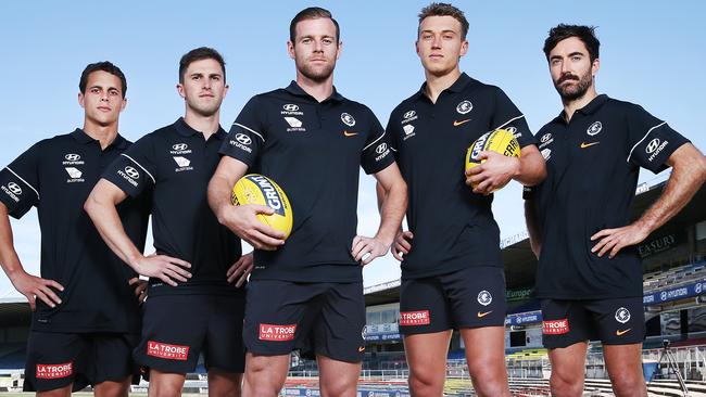 Carlton leaders, from left, Ed Curnow, Marc Murphy, co-captains Sam Docherty and Patrick Cripps, and Kade Simpson. Pic: Getty Images