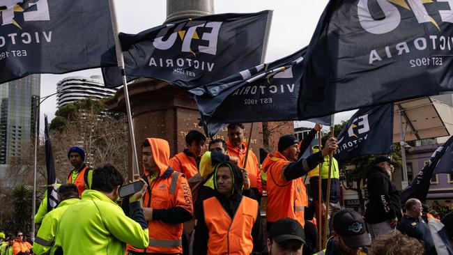 Workers protest in Melbourne. Picture: NewsWire / Diego Fedele