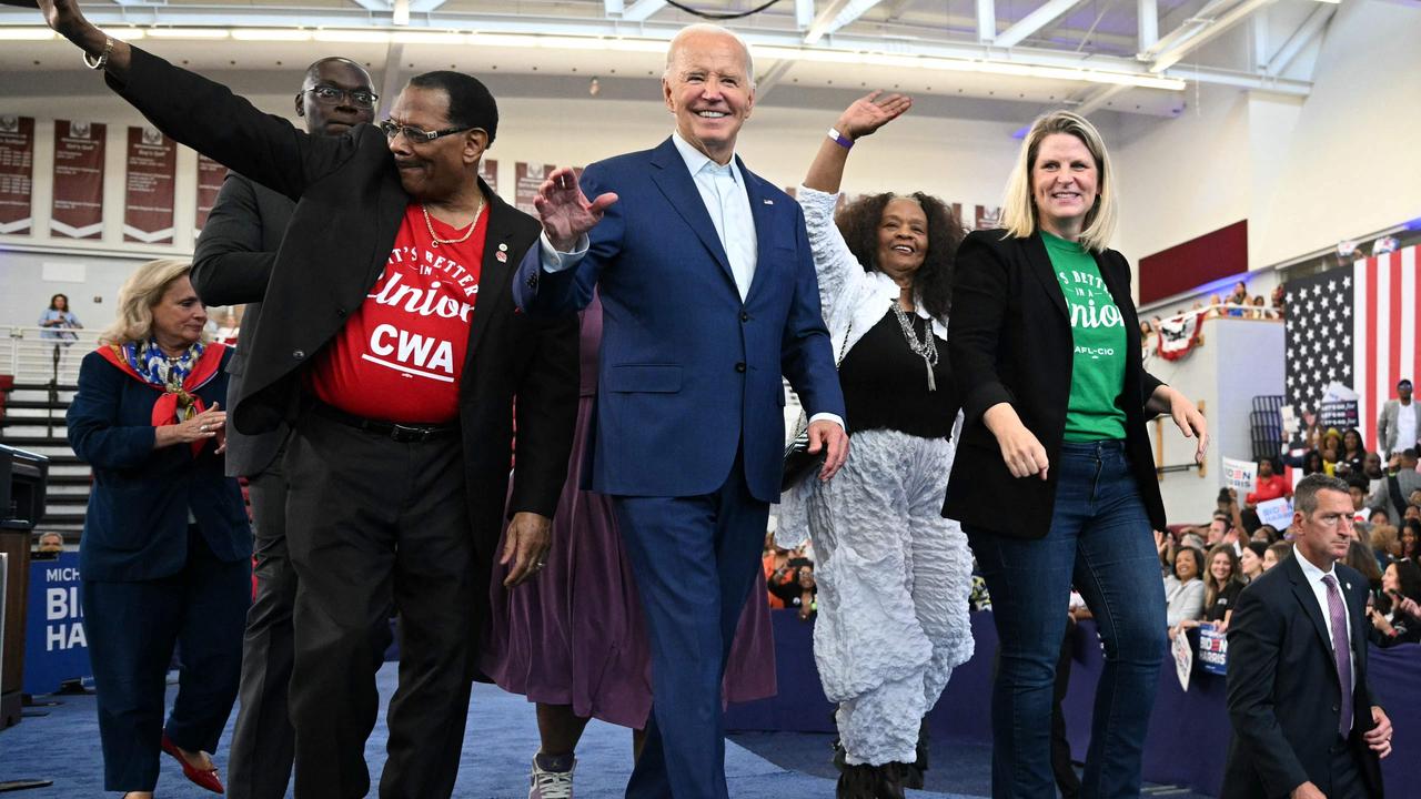 US President Joe Biden walks off stage after speaking during a campaign event at Renaissance High School in Detroit, Michigan. Picture: AFP