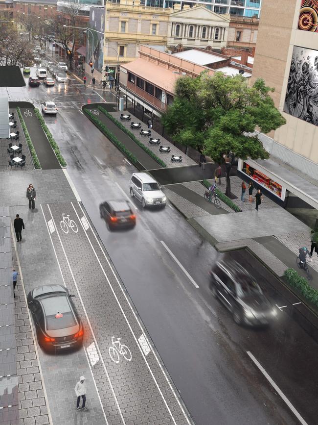 An artist’s impression of how the northern end of Frome St could look with the bikeway extended through the area.