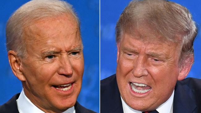 Joe Biden, left, and Donald Trump during their heated first debate of the US presidential campaign. Picture: AFP