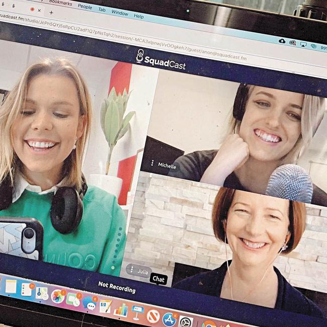 Zara McDonald and Michelle Andrews interviewing Julia Gillard last July. (Picture: Instagram)