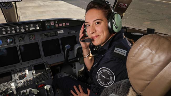 In safe hands: Georgia Weeks at the helm as the country’s first female jet search-and-rescue pilot. She encourages other women to become pilots. Picture: Nicole Cleary