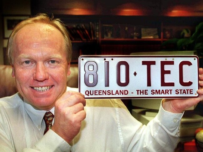 Then premier Peter Beattie with a Smart State number plate in 2002.