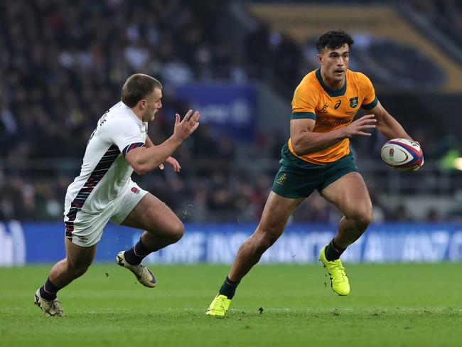 Joseph-Aukuso Suaalii was outstanding in his Wallabies debut. Picture: David Rogers/Getty Images