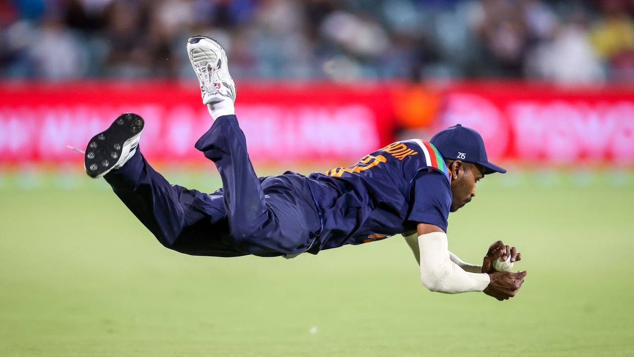 Pandya is one of India’s most athletic fielders. (Photo by DAVID GRAY / AFP)