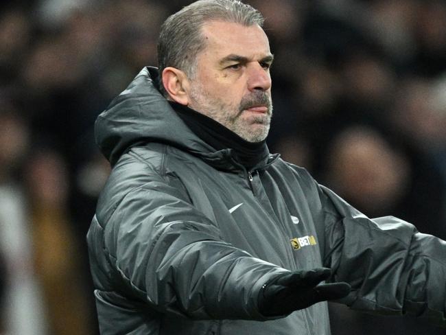 LONDON, ENGLAND - FEBRUARY 16: Ange Postecoglou, Manager of Tottenham Hotspur, reacts during the Premier League match between Tottenham Hotspur FC and Manchester United FC at Tottenham Hotspur Stadium on February 16, 2025 in London, England. (Photo by Justin Setterfield/Getty Images)