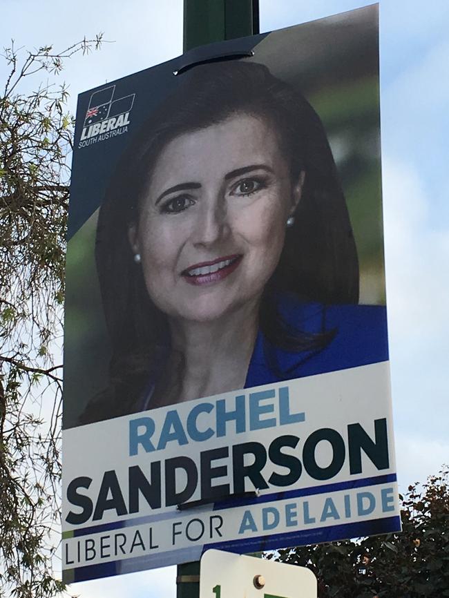 Adelaide MP Rachel Sanderson puts up 2017 state election posters too early. Source: @mikesmithson7/Twitter.