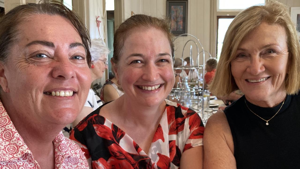 Gympie high tea for International Women's Day – Samantha Booth, Kristy Flikweert, and Lyn McGlade.