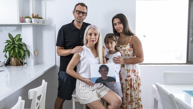 Melissa McGuinness with her husband Peter and daughters Montana and Kitty. Picture: Mark Cranitch.