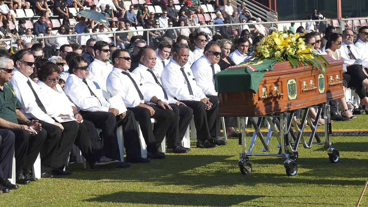 The service for John (Jack) Long (1937-2019) was held at Gardens Oval as family and friends say farewell to football royalty. Picture Katrina Bridgeford.