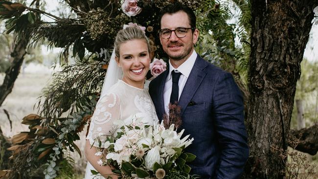 Edwina Bartholomew and husband Neil Varcoe pictured at their wedding. Picture: Edwina Robertson