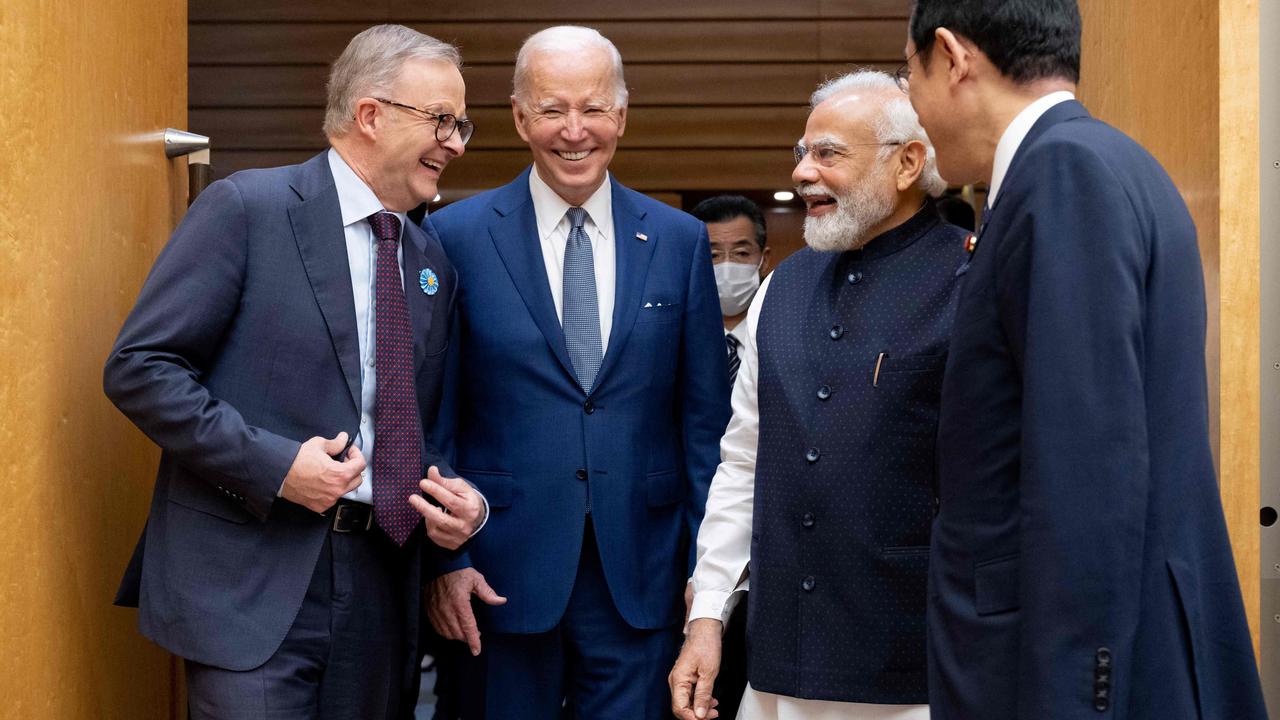 Prime Minister Anthony Albanese with US President Joe Biden, Indian Prime Minister Narendra Modi and Japanese Prime Minister Kishida Fumio at the Quad Leaders Summit in Tokyo. Picture: SAUL LOEB / AFP)