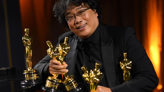 Parasite director Bong Joon Ho and multiple Oscars. Picture: AFP