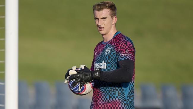 SYDNEY, AUSTRALIA - DECEMBER 04: Joe Gauci of Adelaide United warms up during the A-League Men round six match between Macarthur FC and Adelaide United at Campbelltown Stadium, on December 04, 2023, in Sydney, Australia. (Photo by Brett Hemmings/Getty Images)