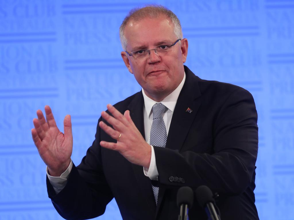 PM Scott Morrison addressing the National Press Club in Canberra. Picture: Kym Smith