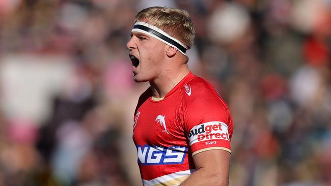 PENRITH, AUSTRALIA - JULY 21: Max Plath of the Dolphins reacts during the round 20 NRL match between Penrith Panthers and Dolphins at BlueBet Stadium on July 21, 2024 in Penrith, Australia. (Photo by Jason McCawley/Getty Images)