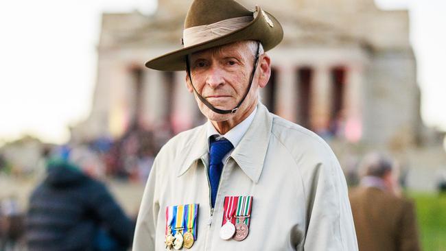 John Murphy honours fallen mates on Anzac Day. Picture: Aaron Francis