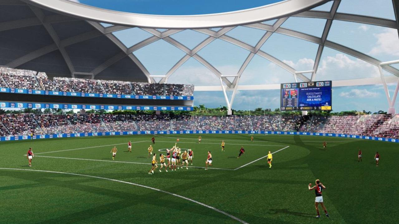 Artist impression of the proposed AFL stadium for the Darwin CBD. Picture: SUPPLIED