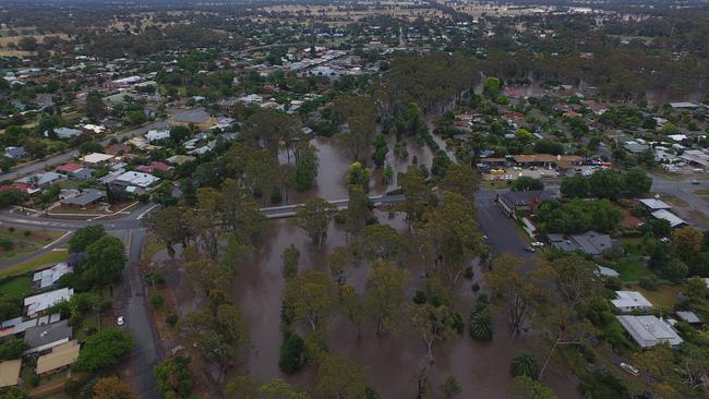 A drone image of the floods in Euroa, which was taken on Saturday. Picture: Anthony Chisholm.