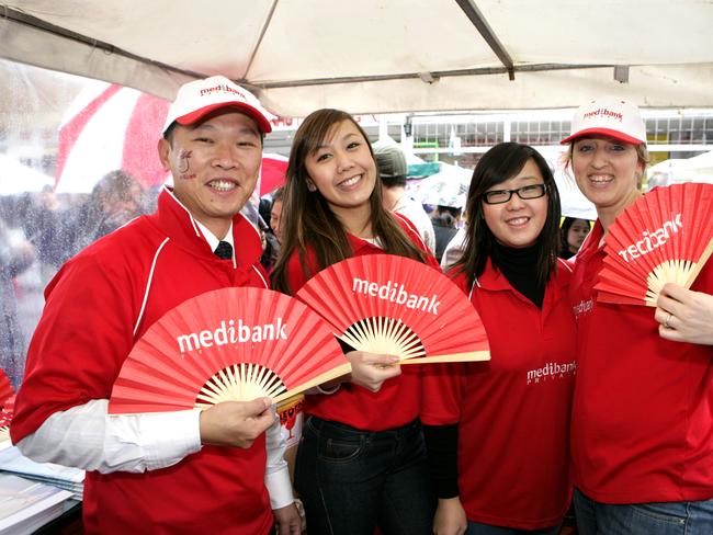 Medibank staff, Hang Shem, Catherine Le, Anna Ngyen, Chrissie Drewitt at the Cabramatta Moon Festival.