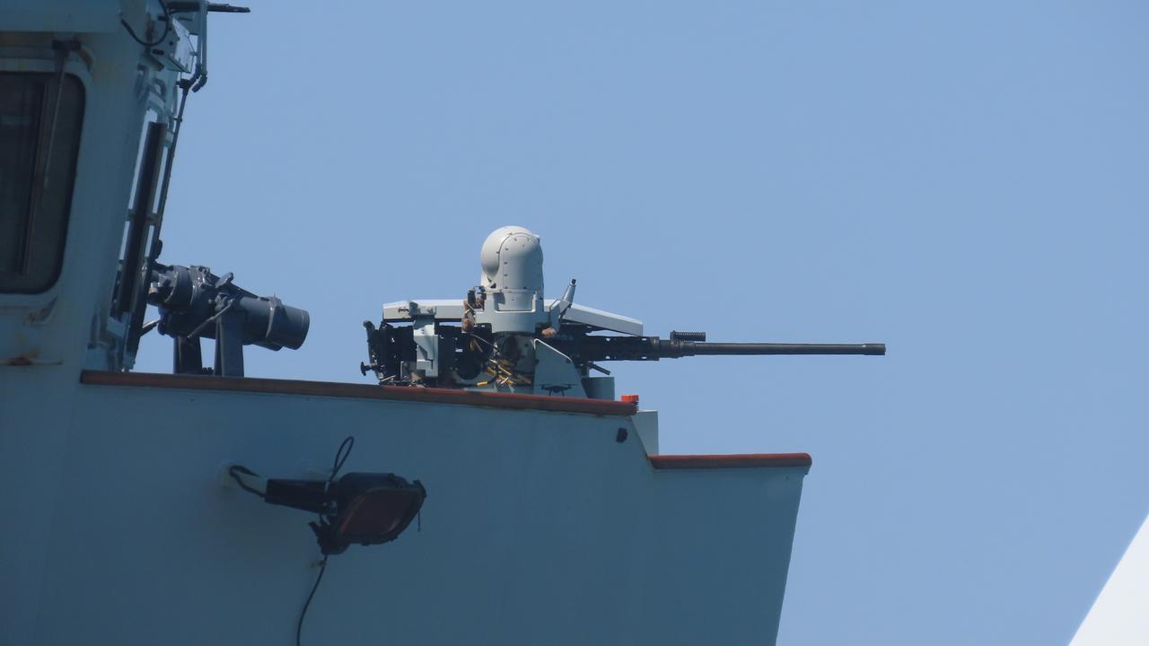 A heavy machine gun on board HMCS Vancouver. Picture: Harry Brill.