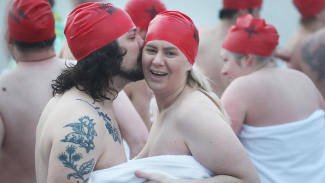 Dark Mofo 2023 Nude Solstice Swim at Long Beach Sandy Bay. Picture: Nikki Davis-Jones
