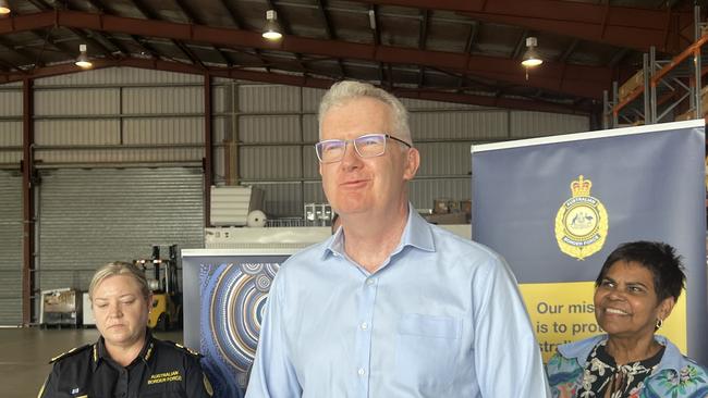 Home Affairs Minister Tony Burke speaking to media in Darwin on Wednesday.