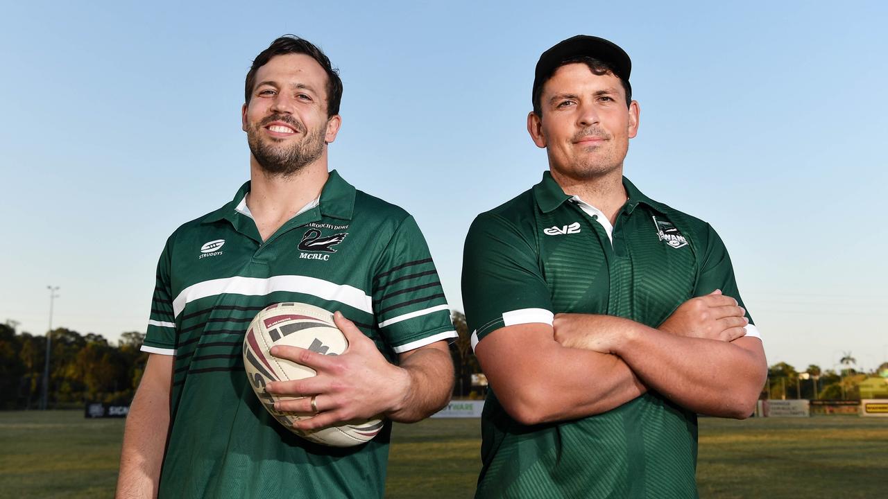 Maroochydore Swans A-grade rugby league captain Tom Geraghty and head coach Bart Hold. Picture: Patrick Woods.