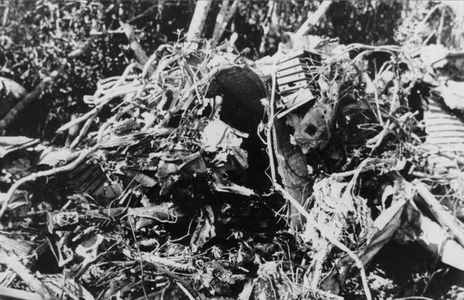 The mangled mess of the crashed US Flying Fortress in 1943.