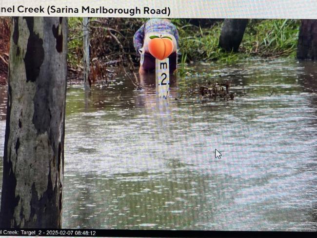 Isaac Regional Council posted this cheeky pic of someone caught on the flood cameras at Funnel Creek.