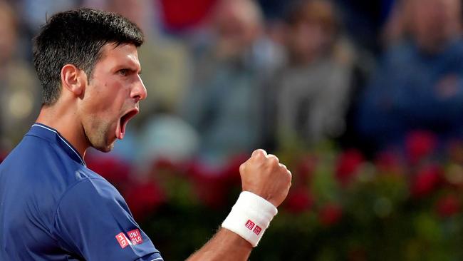 Novak Djokovic reacts during his semi-final victory over Dominic Thiem.