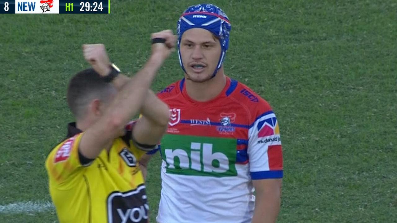 Kalyn Ponga is reported for tripping.