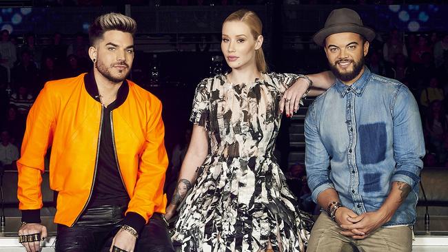 Reality check: X Factor judges Adam Lambert, Iggy Azalea and Guy Sebastian. Picture: Channel 7